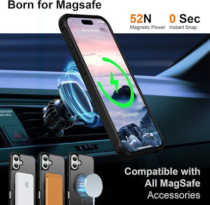 360° Magnetic Swivel Ring for iPhone 16 Plus case, Built-in Metal Stand and Ring Holder, Magsafe Compatible, Military Grade Protection, Shock Resistant - Black