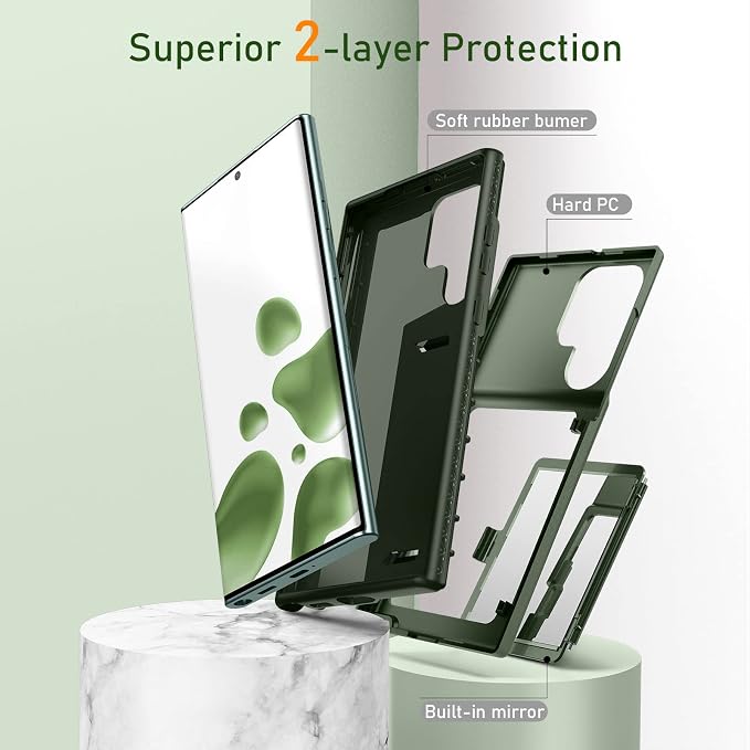 WeLoveCase for Samsung Galaxy S22 Ultra Wallet Case with Credit Card Holder & Hidden Mirror, All-Round Protection Shockproof Phone Cover Designed for Samsung Galaxy S22 Ultra, 6.8 Inch Green
