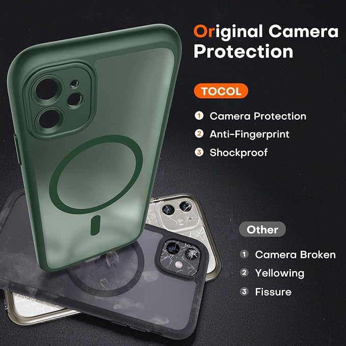 TOCOL for iPhone 11 Case, Compatible with Magsafe, Full Camera Protection, Built-in Magnets, Drop Protection, Translucent Matte Phone Case for iPhone 11 6.1 inch (Alpine Green)
