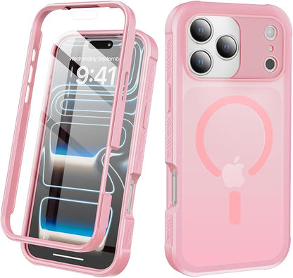 Compatible with iPhone 17 Pro Case Pink, Built-in Screen Protector, [Compatible with MagSafe] Full Body Rugged Phone Case, Shockproof Protective Magnetic Cover for 17Pro 6.3" (Pink)