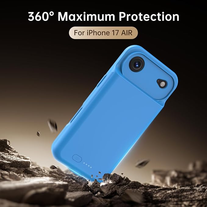 GIN FOXI Battery Case for iPhone 17 Pro, Charging Case Charger 8500mAh Ultra-Slim Lightweight Powerful Battery Pack 15W Fast Rechargeable Anti-Fall TPU Juice Box for iPhone 17 Pro (6.3") Blue