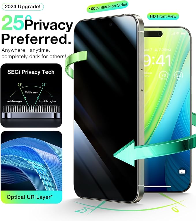 UltraGlass Ultra TOP 9H+ Glass for iPhone 14 Pro Max Privacy Screen Protector [Invisible Privacy Armor] Screen Protector 14 Pro Max Tempered Full Coverage & Longest Durable 2 Packs