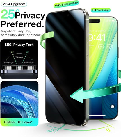 UltraGlass Ultra TOP 9H+ Glass for iPhone 14 Pro Max Privacy Screen Protector [Invisible Privacy Armor] Screen Protector 14 Pro Max Tempered Full Coverage & Longest Durable 2 Packs