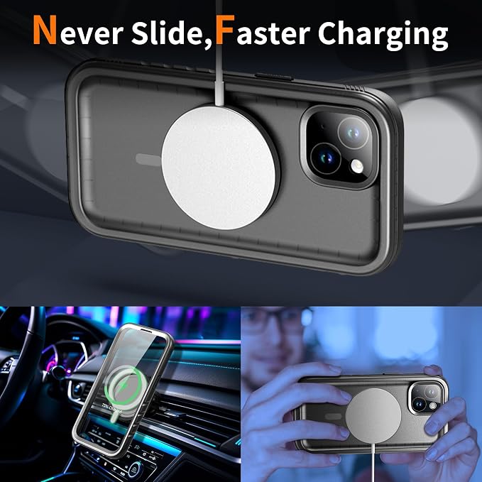 Cozycase for iPhone 14 Plus Waterproof Shockproof Dustproof Case [Compatible with MagSafe] - Heavy Duty/360 Full Body/Military Grade/Rugged Built in Screen/Camera Protector with Lanyard Black
