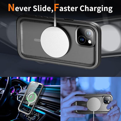 Cozycase for iPhone 14 Plus Waterproof Shockproof Dustproof Case [Compatible with MagSafe] - Heavy Duty/360 Full Body/Military Grade/Rugged Built in Screen/Camera Protector with Lanyard Black