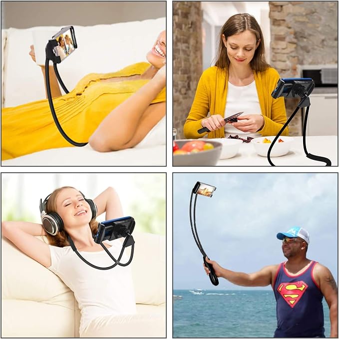 Cell Phone Stand Hanging on Neck Upgraded, Hands-Free Mobile Phone Holder Clip on Bed/Table 360° Rotation iPhone Tablet Mount Bracket, 27.6''/70 cm Length for 4.7''-6.7'' Screen