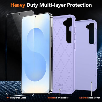 SPIDERCASE Designed for Samsung Galaxy S25 Plus Case, [10 FT Military Grade Drop Protection],2 Pack [Tempered Glass Screen Protector+Camera Lens Protector] Heavy Duty Shockproof Case,Light Purple