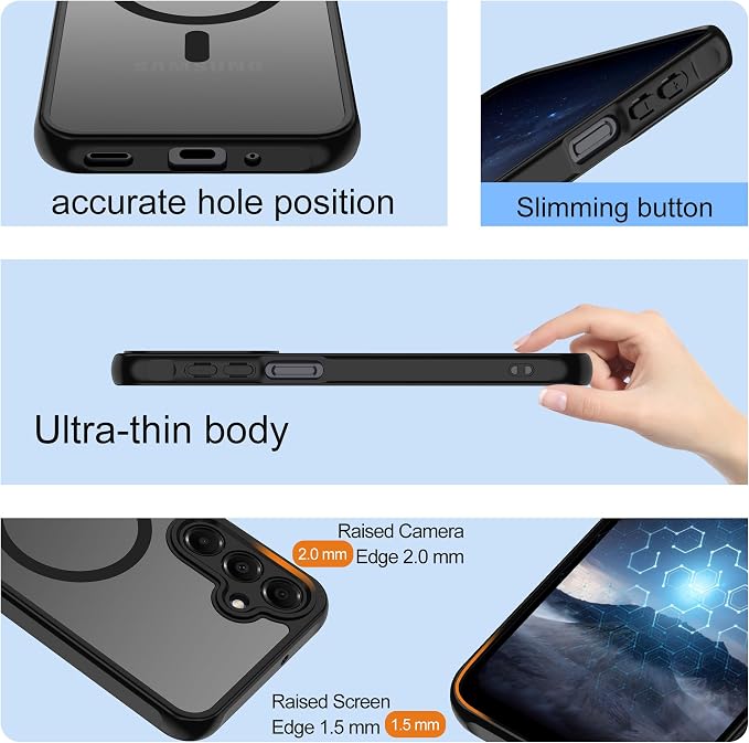 For Samsung Galaxy A16 5G Phone Case:A16 Case [Compatible with Magsafe] with 2PC Tempered Glass Screen Protector,Camera Bump Protection,Slim Frosted Translucent Soft-Touch for Galaxy A16,Matte black
