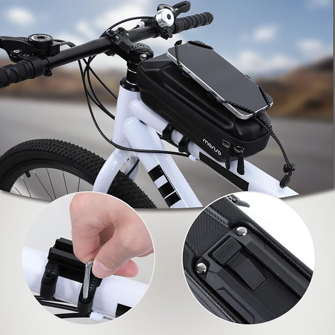 MOSISO Bike Bag Waterproof EVA Bicycle Frame Bag, Bicycle Phone Holder Top Tube Pouch for Phones Under 6.8 inch, Quick Release Cycling Pouch Bike Accessories for Riders Road Mountain Cycling, Black