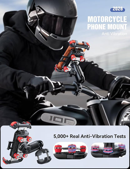 JOYROOM Motorcycle Phone Mount Holder - [Dual Vibration Dampener] [Metal Adjustment Arm] Motorcycle Cell Phone Holder Mount, Bike Bicycle Handlebar Phone Mount for All 4.7''-7'' Cell Phones, Red
