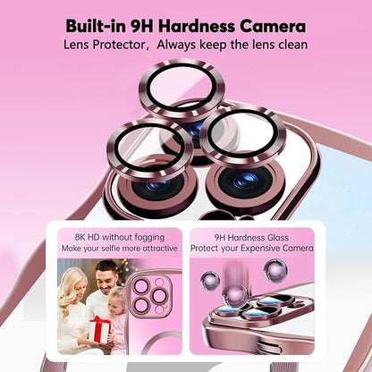 Misscase Designed for iPhone 16 Pro Case 6.3",with Privacy Screen Protector*1,Cute Wave Frame Case with Camera Lens Protector,Compatible with MagSafe Plating Bling for Women Pink
