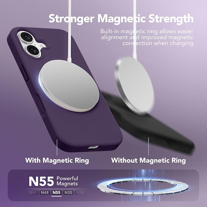 GONEZ Magnetic for iPhone 16 Case, Compatible with MagSafe, [Screen Protector + Camera Lens Protector], Liquid Silicone Shockproof Protective Phone Case for iPhone 16 6.1", Deep Purple