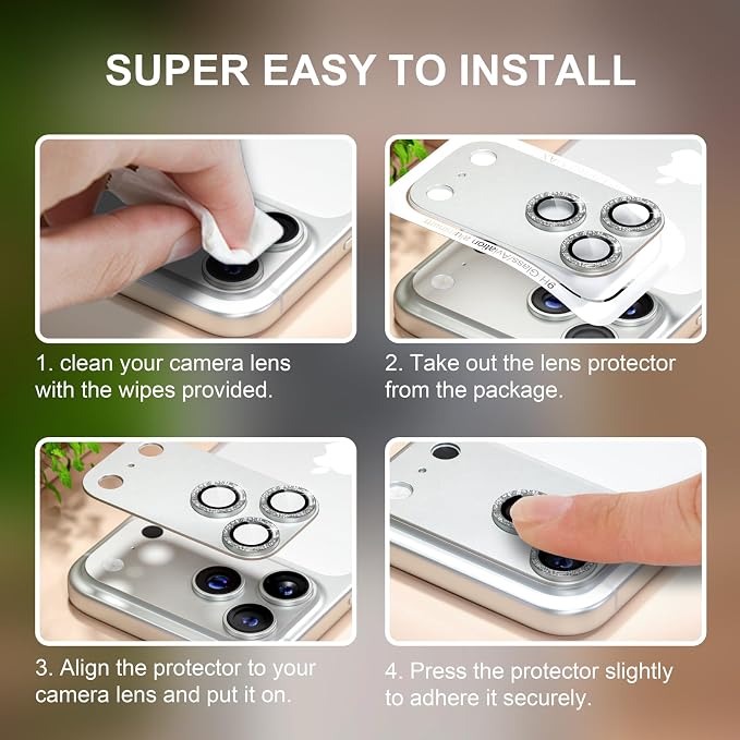 beuxece Compatible for iPhone 17 Pro Camera Lens Protector, Matte Metal Tempered Glass Rear Camera Screen Cover Accessories [Military Grade Shatterproof] [Strong Adsorption] - Glitter Silver