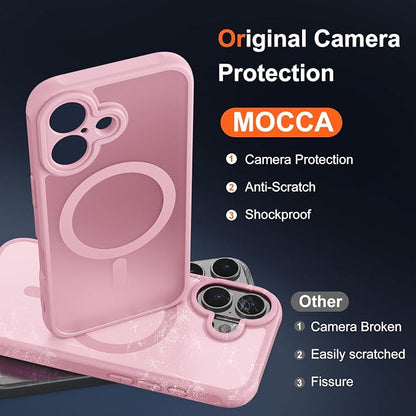 MOCCA Magnetic for iPhone 17 Case, (Compatible with Magsafe) (16FT Military Grade Protection) Full Camera Protection Anti-Fingerprint Slim Translucent Matte Phone Cover 6.3",Pink
