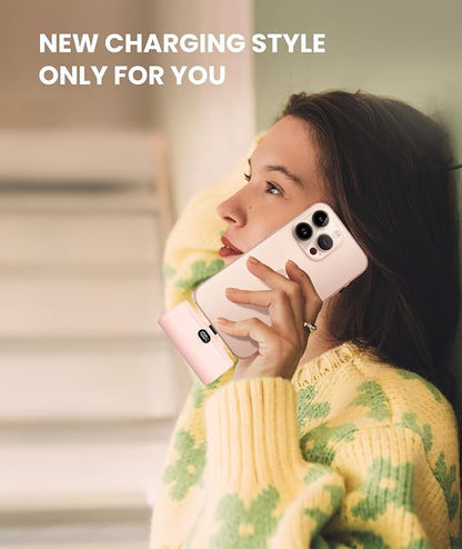 Pink Small Portable Charger for Lightning Builtin Metal Stand Lightweight Power Bank 5000mah With Digital Display Mini External Battery Pack for iPhone 14/13/13pro/13pro max/12/11/XR/6/6s/iPad/SE