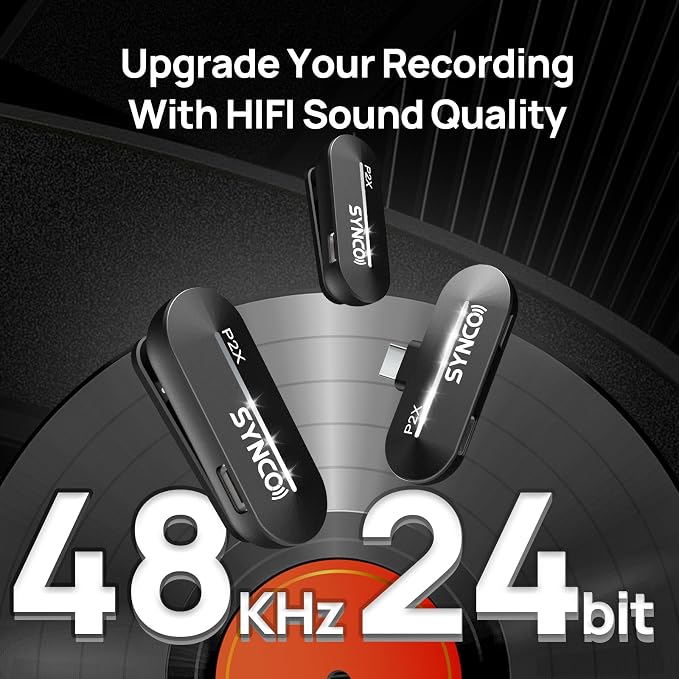 SYNCO Wireless Microphone for iPhone 15/16/17 & Android, 48kHz/24-bit, HiFi Sound Quality, P2XT Mini Microphone for Tiktok, YouTube, Streaming, Vlog Video Recording, USB-C Devices