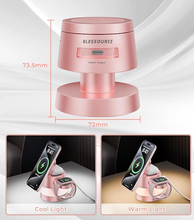 4-in-1 Magnetic Wireless Charging Station for iPhone 17/16/15/14 Pro Max, with Night Light Wireless Charging Station Fast Charging for Apple Watch, Earphones & Multiple Devices