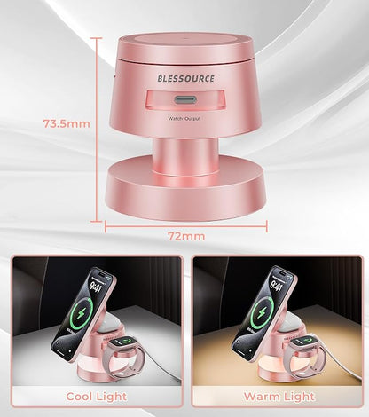 4-in-1 Magnetic Wireless Charging Station for iPhone 17/16/15/14 Pro Max, with Night Light Wireless Charging Station Fast Charging for Apple Watch, Earphones & Multiple Devices