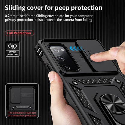 Weycolor for Samsung Galaxy S20 FE 5G Case with Camera Lens Cover, HD Screen Protector, 10 FT Military Grade Drop Protection, Magnetic Ring Holder Kickstand Protective Phone Case, Black