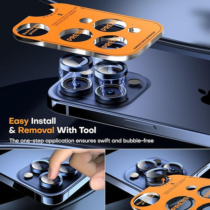 Camera Lens Protector for iPhone 17 Pro Max/17 Pro/16 Pro Max/16 Pro/15 Pro Max/15 Pro/14 Pro Max/14 Pro, Tempered Glass Metal Individual Camera Cover[Anti-drop] Case Friendly-Blue Titanium