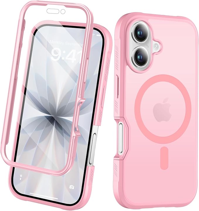 Compatible with iPhone 17 Case Pink, Built-in Screen Protector, [Compatible with MagSafe] Full Body Rugged Phone Case, Shockproof Protective Magnetic Cover for iphone17 6.3" (Pink)
