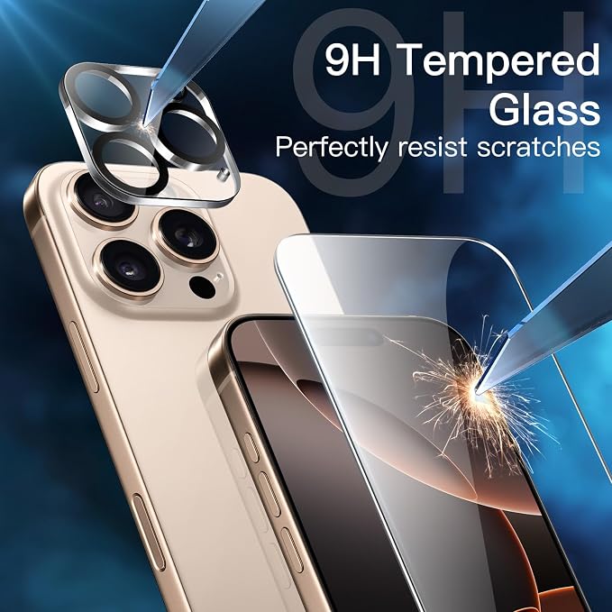 JETech 5 in 1 Matte Case for iPhone 16 Pro Max 6.9-Inch with 2-Pack Each Tempered Glass Screen Protector and Camera Lens Protector, Translucent Back Shockproof Phone Cover (Desert Titanium)