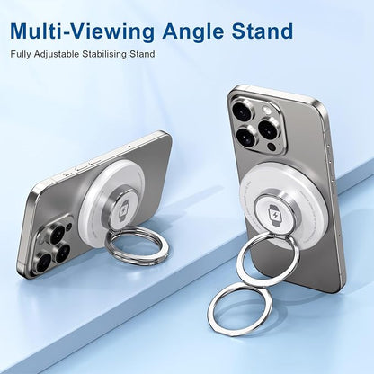 Double Phone Ring Magnetic Charging Holder | Wireless Charging Phone Ring Stand | 3-in-1 Charging Station for Apple Devices | Multi-Device Travel Charger for iPhone, AirPods & Apple Watch (white)