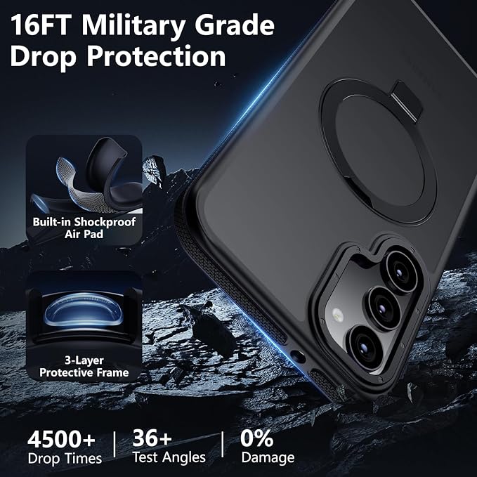 for Samsung Galaxy S23 Case, Magnetic Adjustable Ring Stand [Fit for Magsafe], [Military-Grade Shockproof Protection] Phone Case with Kickstand&Ring Holder (Black)
