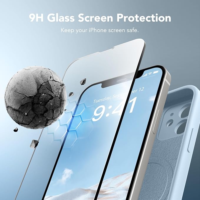 Magnetic for iPhone 12 Case, Compatible with MagSafe, [Full Camera Protection][Screen Protector] Silicone Shockproof Protective Phone Case for iPhone 12 6.1", Light Blue