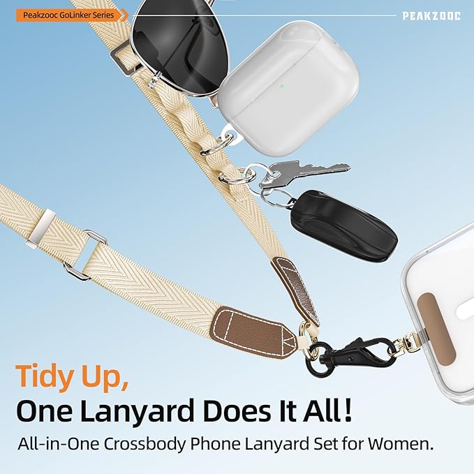 Phone Lanyard Crossbody for Women, Clip and Go Adjustable Phone Strap Crossbody with Detachable Pouch for Daily Carry, Beige