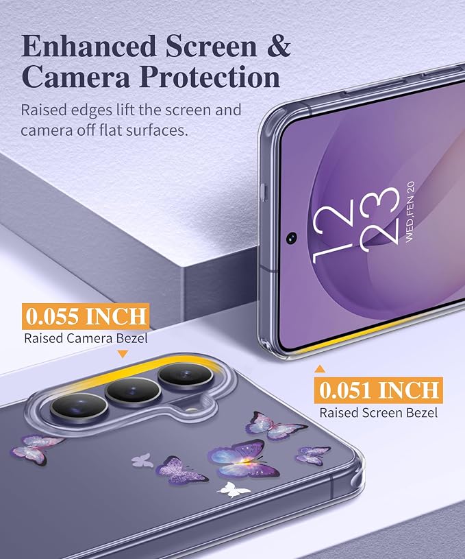 GVIEWIN for Samsung Galaxy S26 Plus Case, Clear Floral Slim Shockproof Protective Women Phone Case, Non-Yellowing, with Screen Protector&Camera Lens Protector for S26 Plus 6.7", Alluring Butterfly