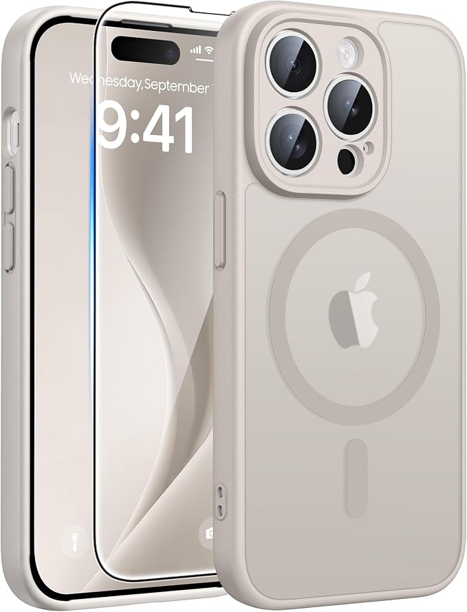 FNTCASE for iPhone 14 Pro Max Case, Fit for Magsafe, Glass Screen Protector | Full Camera Protection, Translucent Matte, 14FT Military Grade Drop Proof, Shockproof Protective Phone Cover, Off White