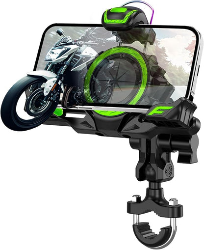 Motorcycle Phone Mount Holder，Bicycle Phone Mount,Metal Extension Arm-Dual Vibration Dampener,Suitable for Handlebar and Rearview Mirror Installation,Clamp for 4.7-7.2" Smartphone