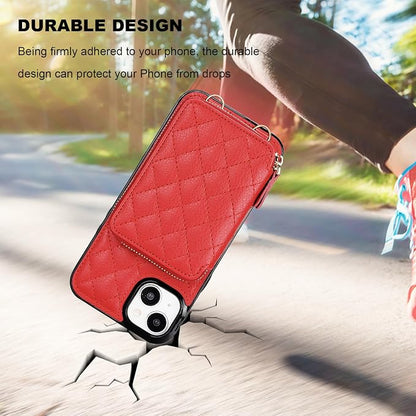 Bocasal Crossbody Wallet Case for iPhone 15 Plus, RFID Blocking PU Leather Zipper Handbag Purse Flip Cover, Kickstand Folio Case with Card Slots Holder Wrist Strap Lanyard 5G 6.7 Inch (Red)