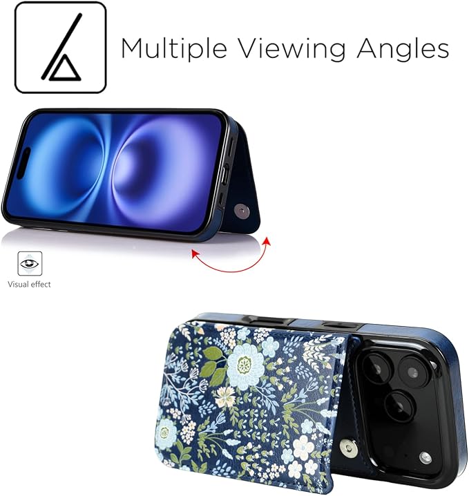uCOLOR for iPhone 17 Pro Max Wallet Case with Card Holder PU Leather RFID Blocking Design iPhone 17 Pro Max flip case for Women Men Magnetic Clasp Kickstand Design 6.9 inch (Blue Daisy)