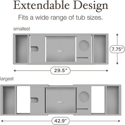 Bamboo Bathtub Tray Caddy - Expandable Wooden Bathroom Tray - Adjustable Bathroom Tray for Tub - Luxury Bath Caddy Tub Table - Gift Idea for Loved Ones (Grey)