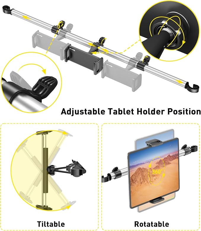 Tryone Car Tablet Holder Mount for iPad: Headrest Tablet Stand for Car Back Seat Compatible with iPad Pro Air Mini | Galaxy Tab | Kindle Fire HD | Switch OLED or Other 4.7-16.1" Devices