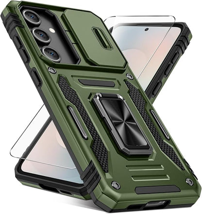 Caka for Samsung Galaxy S25 FE Case [HD Screen Protector] [Full Camera Lens Cover] [360°Rotated Kickstand Ring] [Heavy Duty Protection] Hard Rugged Protective Phone Cover for S25 FE - Olive Green