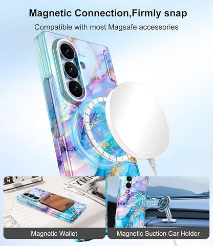 Btscase for Samsung Galaxy Z Fold 8 Ultra Case,Built in Front Screen Protector,[Compatible with MagSafe] Marble Hard PC Slim Shockproof Full Body Drop Protective Case for Z Fold 8 Ultra, Blue Gold