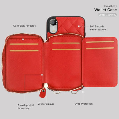 Bocasal Crossbody Wallet Case for iPhone Xr, RFID Blocking PU Leather Zipper Handbag Purse Flip Cover, Kickstand Folio Case with Card Slots Holder Wrist Strap Lanyard 6.1 Inch (Red)