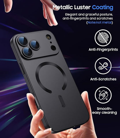 Magnetic for iPhone 17 Pro Max Case, Compatible with MagSafe, Built-in Camera Lens Protector, Slim Thin Soft Silicone Bumper Shockproof Metallic Luster Phone Case, Black