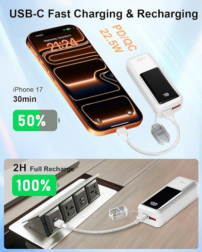 Mini Portable Charger,Small 22.5W PD Power Bank,10000mAh USB C in&Out Fast Charging Pocket Size Battery Pack,Travel Essentials Phone Charger for iPhone 17 16 15 Pro Air,Samsung S24,Android,iPad etc