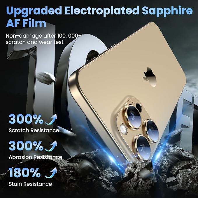 Uyiton Compatible with iPhone 16 Pro/iPhone 16 Pro Max Camera Lens Protector - [Not Easy to Break][Strong Adsorption][Case-Friendly] Metal Tempered Glass Rear Camera Screen Cover - Gold, 2 Pack