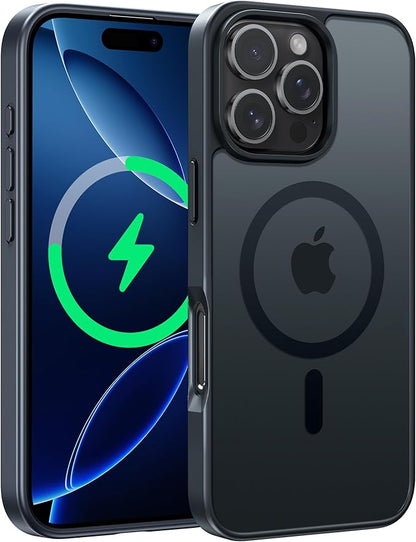 FNTCASE for iPhone 16 Pro Case: [Compatible with Magsafe] Translucent Matte Magnetic Phone Cover - Military Grade Drop Protection Shockproof Protective Cases - Black