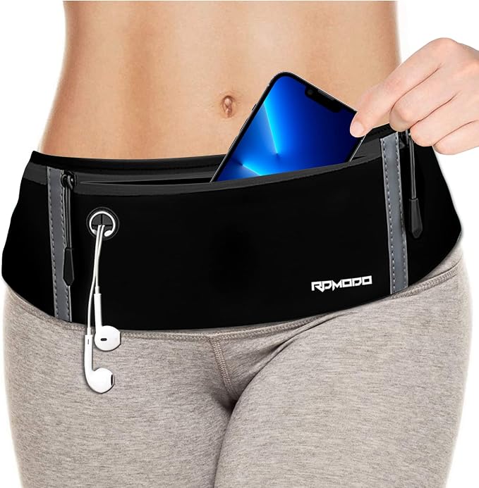 Running Belt Women Men, Fanny Pack Waist Bag, Phone Holder for Running Workout Plus Size Waterproof Adjustable Belt Bag for iPhone 16 15 14 13 12 Pro Max Samsung 2 Pack (Pure Black+Black Green)