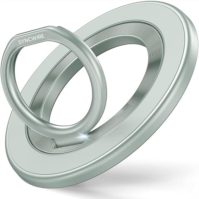 SYNCWIRE Magnetic Phone Ring Holder for MagSafe, 360° Rotation Cell Phone Grip Stand Finger Ring Kickstand Two-Sided Magnet Compatible with iPhone 17 Pro Max 16 15 14 13 12 MagSafe Accessories