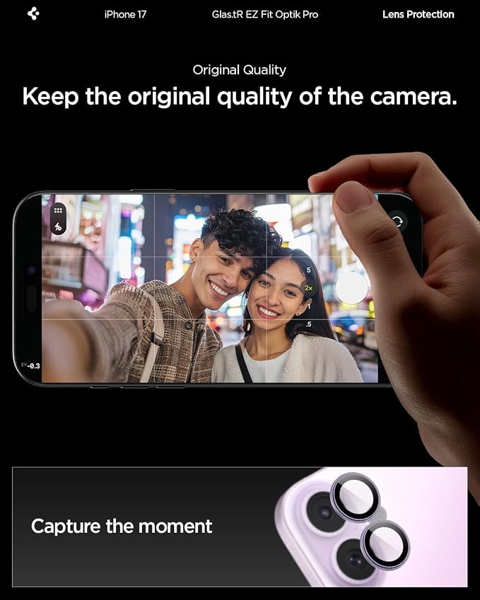 Spigen Camera Lens Screen Protector [GlasTR EZ Fit Optik Pro] Designed for iPhone 17 [Case Friendly] - Lavender [2 Pack]
