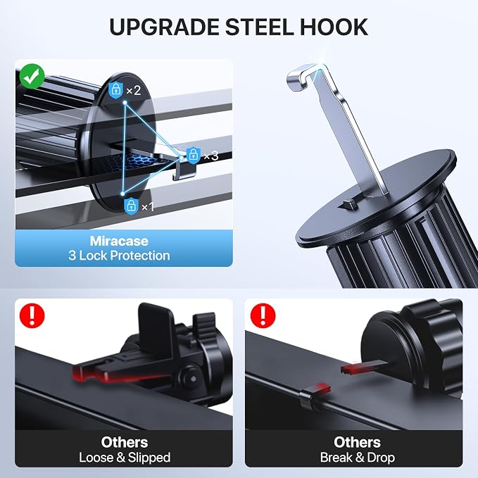 Car Phone Holder Mount, [Upgraded Vent Clip Never Fall Off] Universal Phone Holders for Your Car, Hands Free Air Vent Cell Phone Mount Compatible with iPhone Samsung and All 4.0-7.0 inches