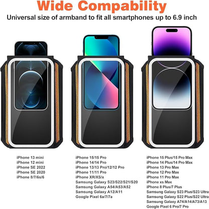 Phone Armband Holder for Running,3D Design Cell Phone Armband with Zipper Pocket for Earbuds Car Keys,Water Resistant Sport Running Arm Band for iPhone 16 15 14 13 12 11 Pro Max Fit Up to 6.9''