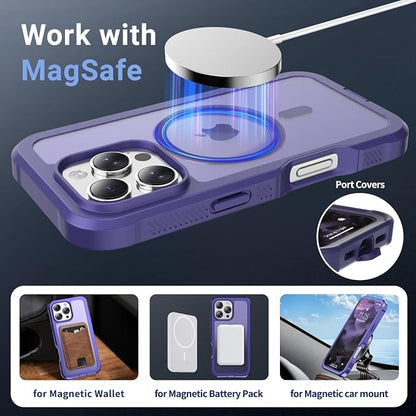 jaroco Magnetic for iPhone 16 Pro Case, [Compatible with MagSafe][Military Grade Drop Protection][Heavy Duty Protection][Non-Slip][Shockproof] 2-Layer Durable Bumper Phone Case 6.3''-Dark Purple